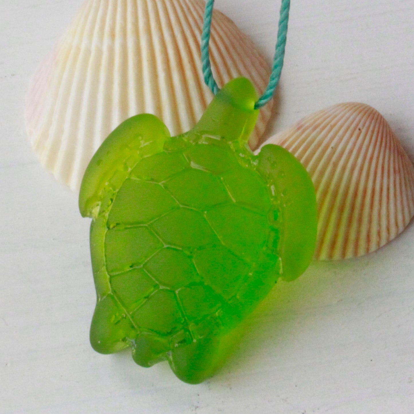 27x35mm Frosted Glass Turtle Pendant - Lime - 2 Beads