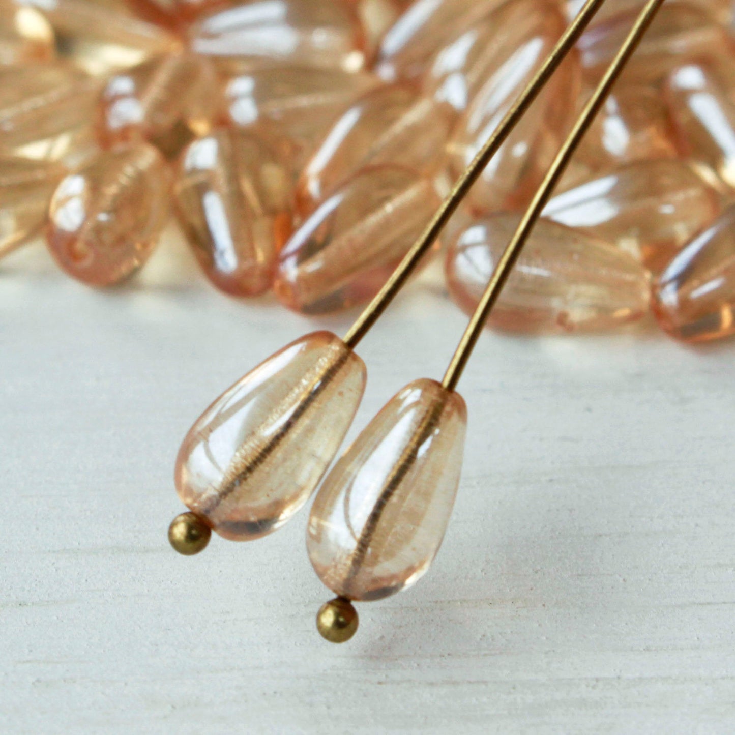 6x10mm Long Drill Teardrop Beads - Champagne Luster - 50 Beads