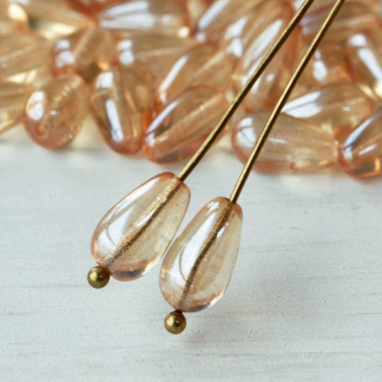 6x10mm Long Drill Teardrop Beads - Champagne Luster - 50 Beads