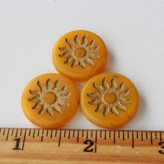 22mm Sun Coin Beads - Yellow with Gold Sun - 1 Bead