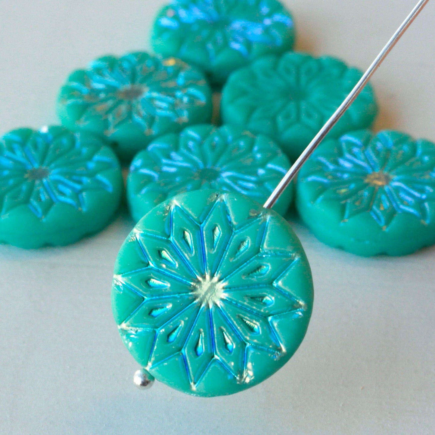 18mm Coin Flower Beads - Turquoise AB - 4 or 12 beads