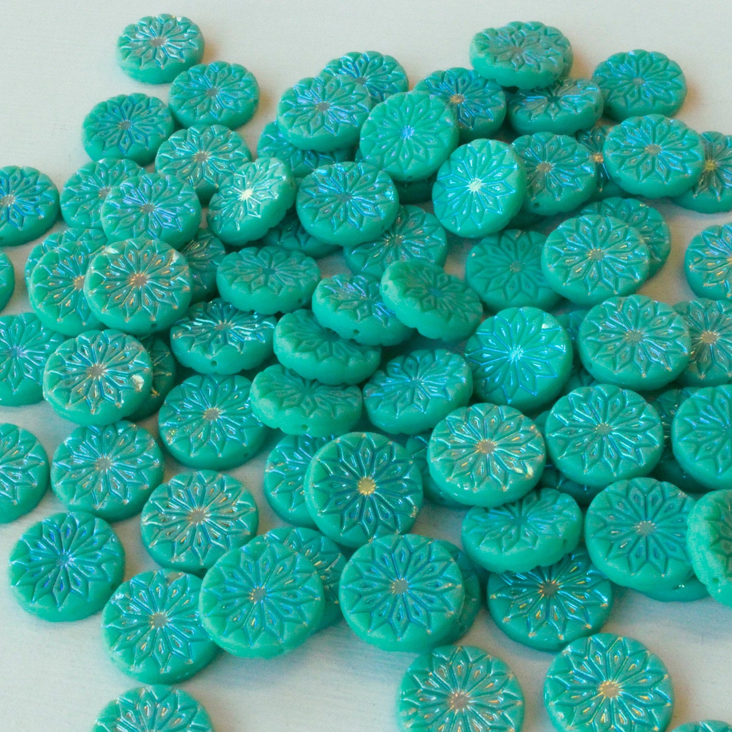 18mm Coin Flower Beads - Turquoise AB - 4 or 12 beads
