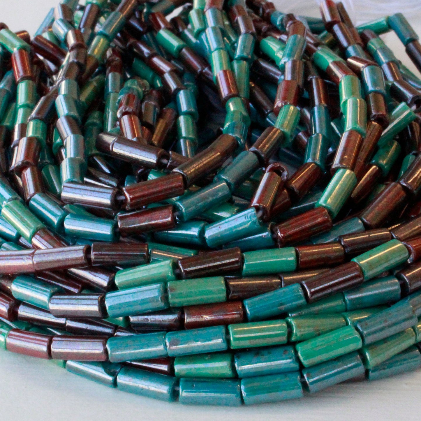 9x4mm Glass Tube Beads - Blue/Green/Red - 20 or 60 Inches