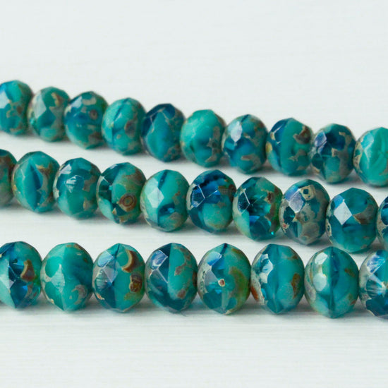 Load image into Gallery viewer, 5x7mm Rondelle Beads - Turquoise Blue Mix Picasso -  24 Beads

