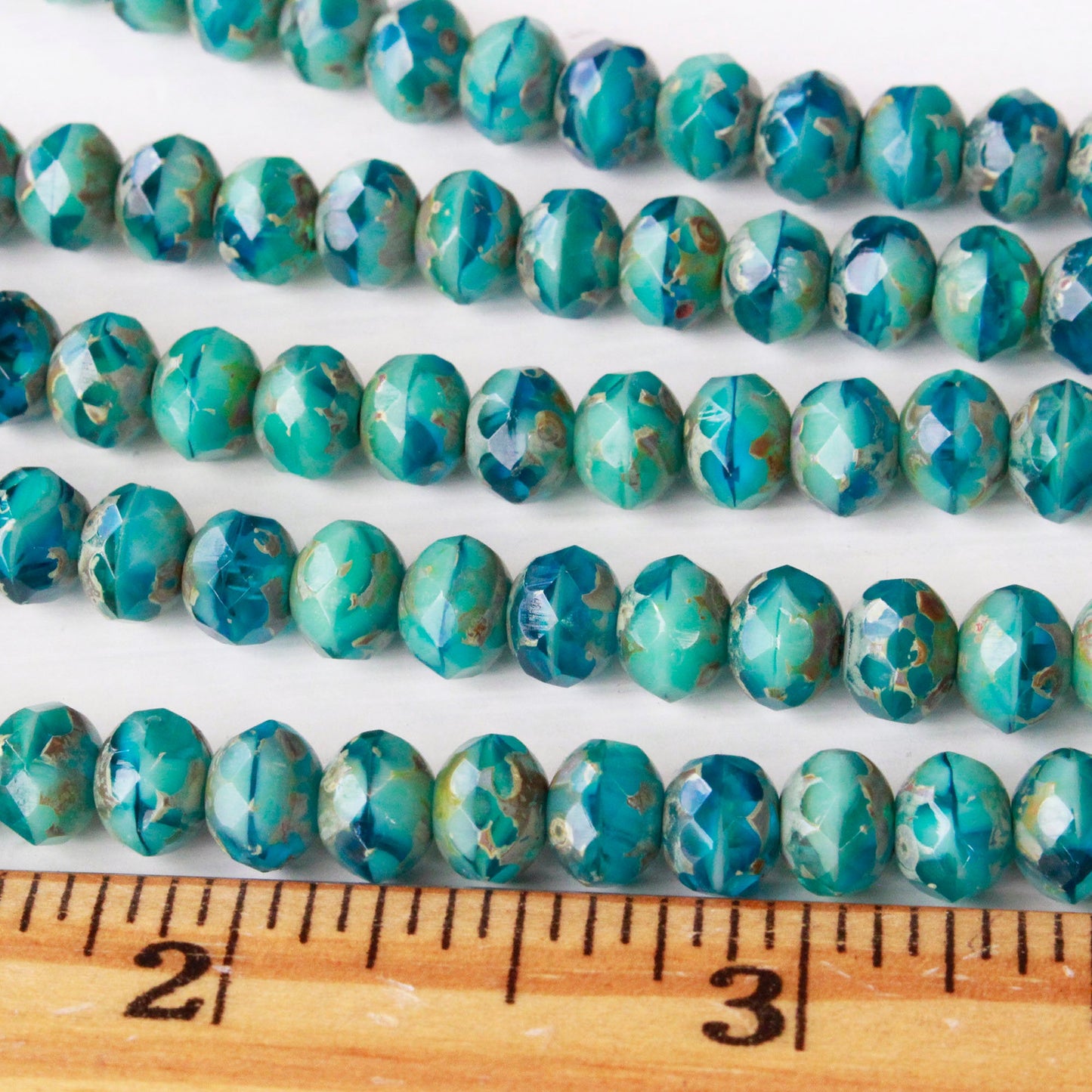 Load image into Gallery viewer, 5x7mm Rondelle Beads - Turquoise Blue Mix Picasso -  24 Beads
