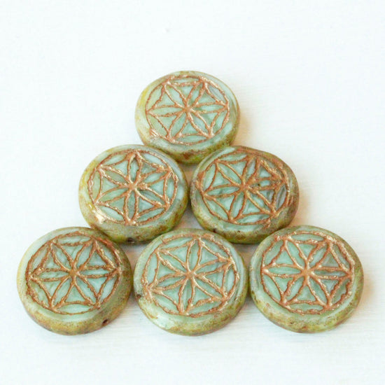 Load image into Gallery viewer, 19mm Flower of Life Coin Bead - Sage - Choose Amount
