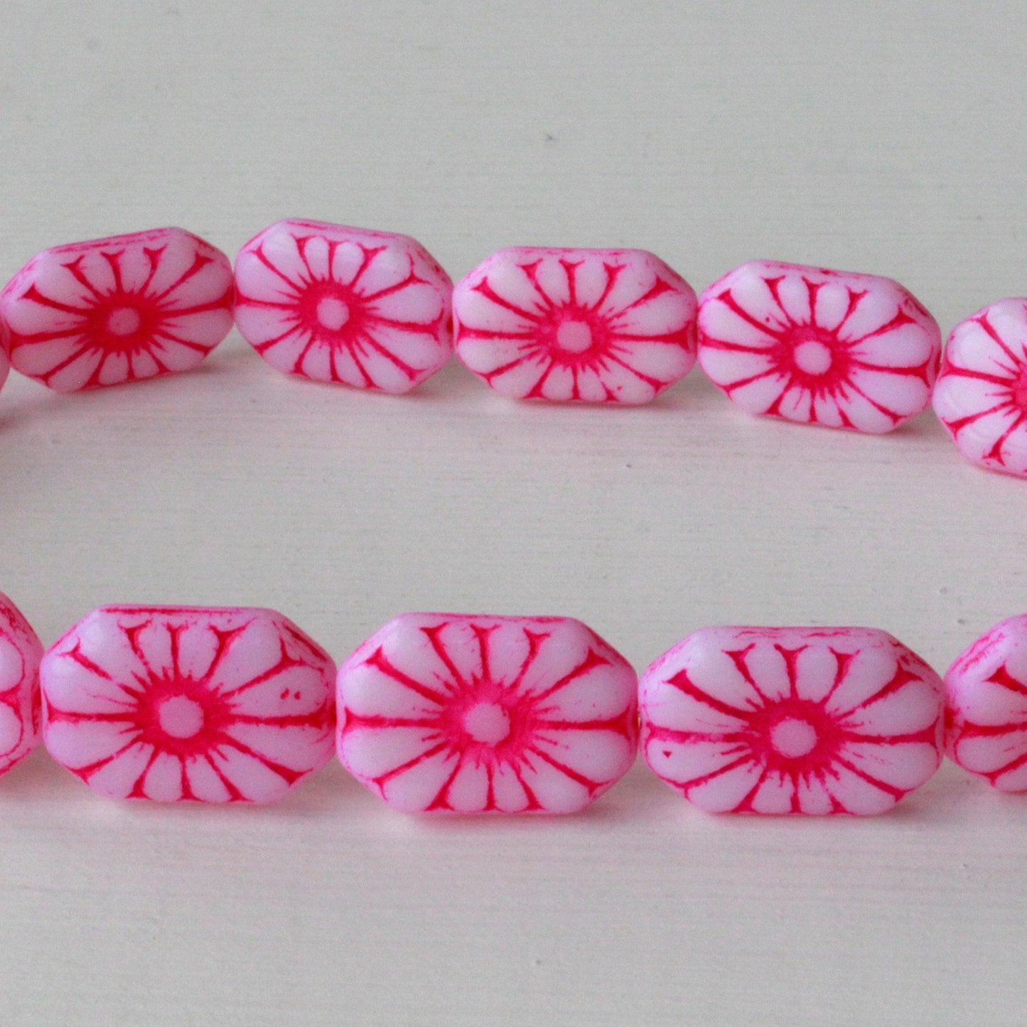14x20mm Rectangle Flower Beads - Hot Pink - 6 Beads
