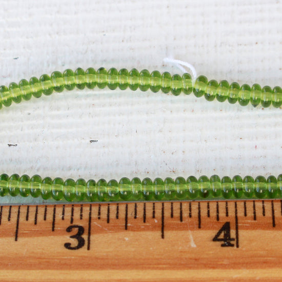 4mm Rondelle Beads - Transparent Olivine - 100 Beads