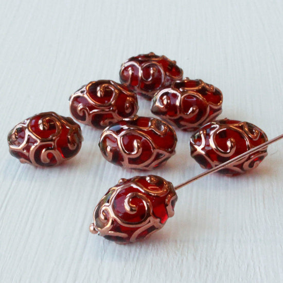 Load image into Gallery viewer, 15x10mm Handmade Lampwork Beads - Red - 2, 6 or 12
