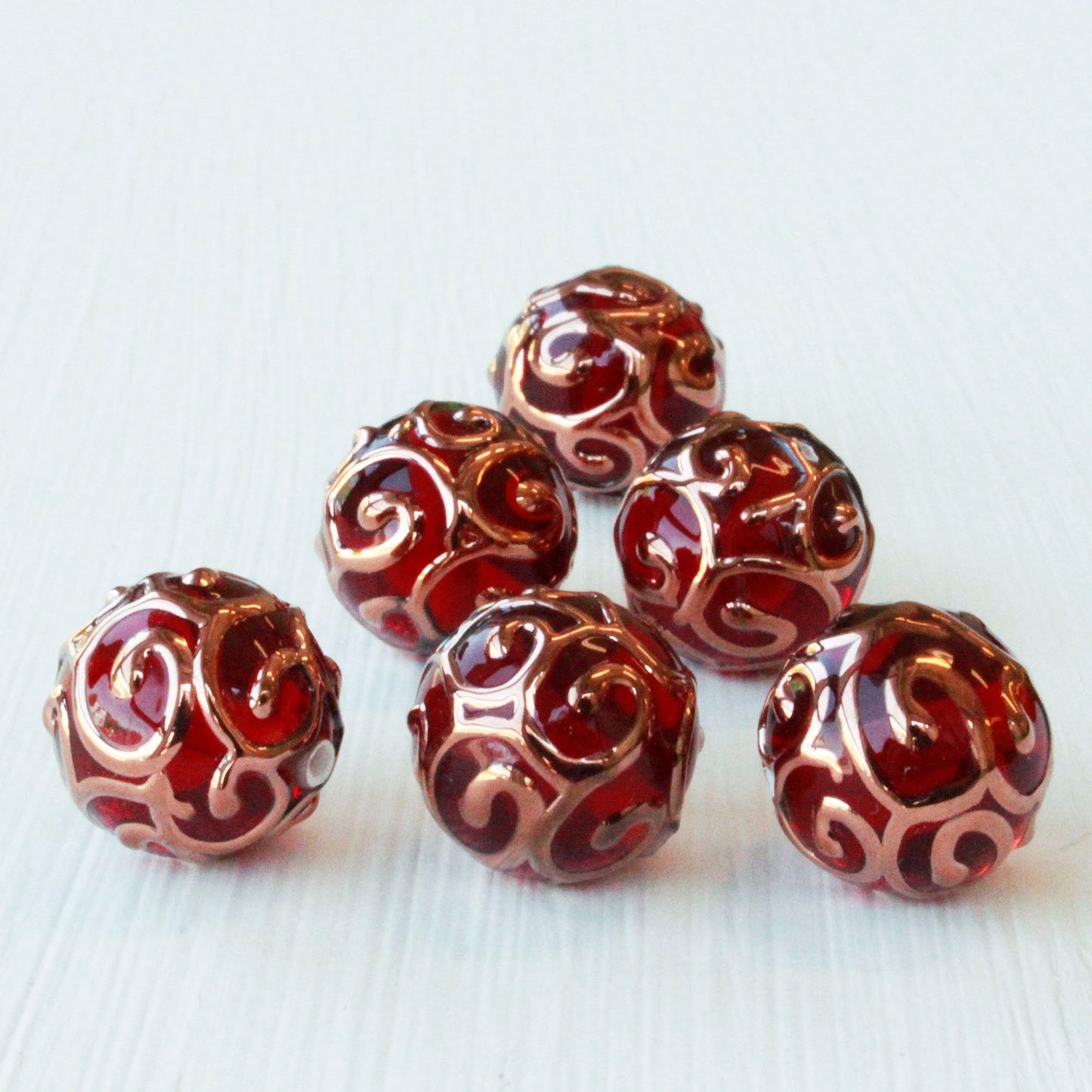 14mm Round Lampwork Beads - Red - 2,4 or 8