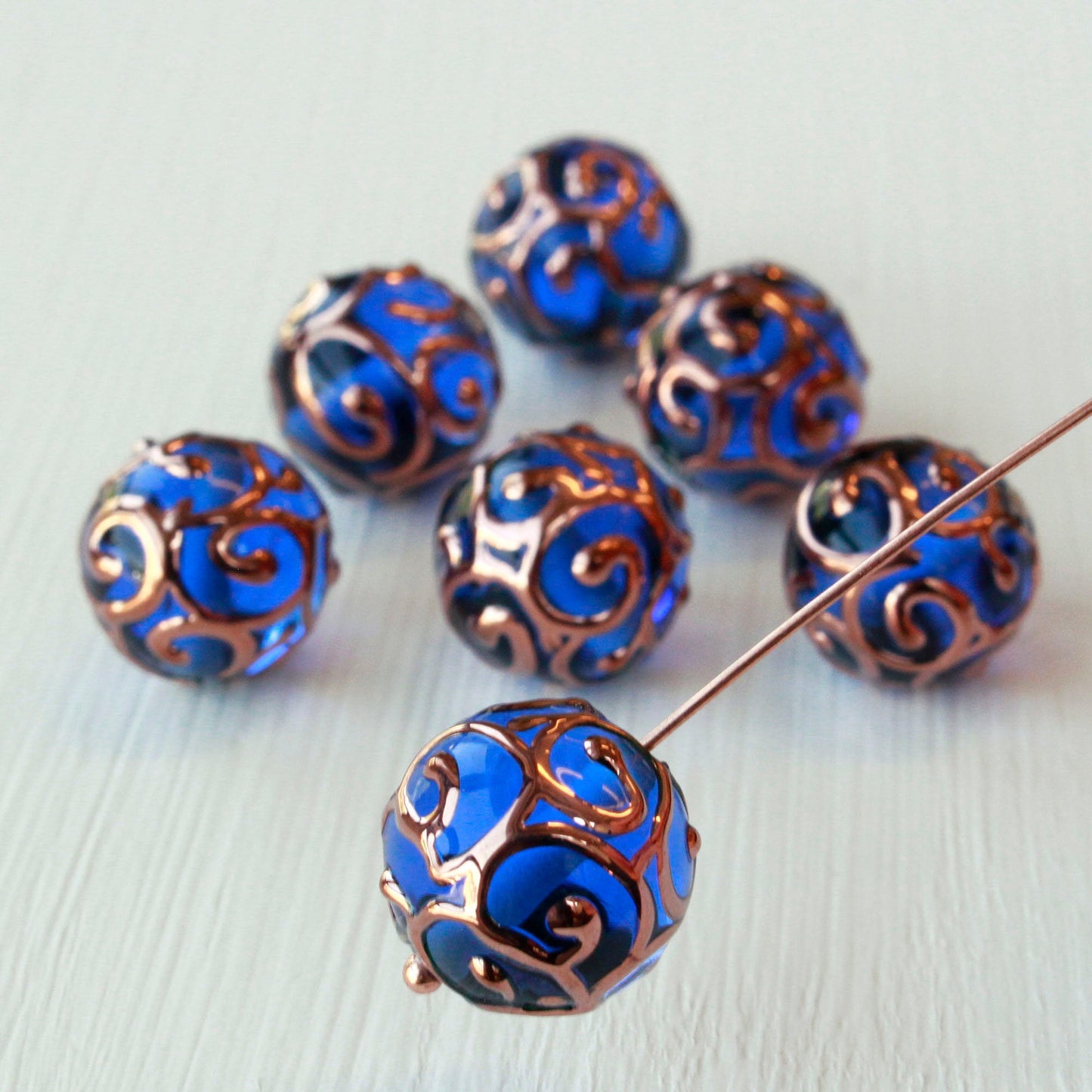 14mm Round Lampwork Beads - Sapphire Blue - 2, 4 or 8