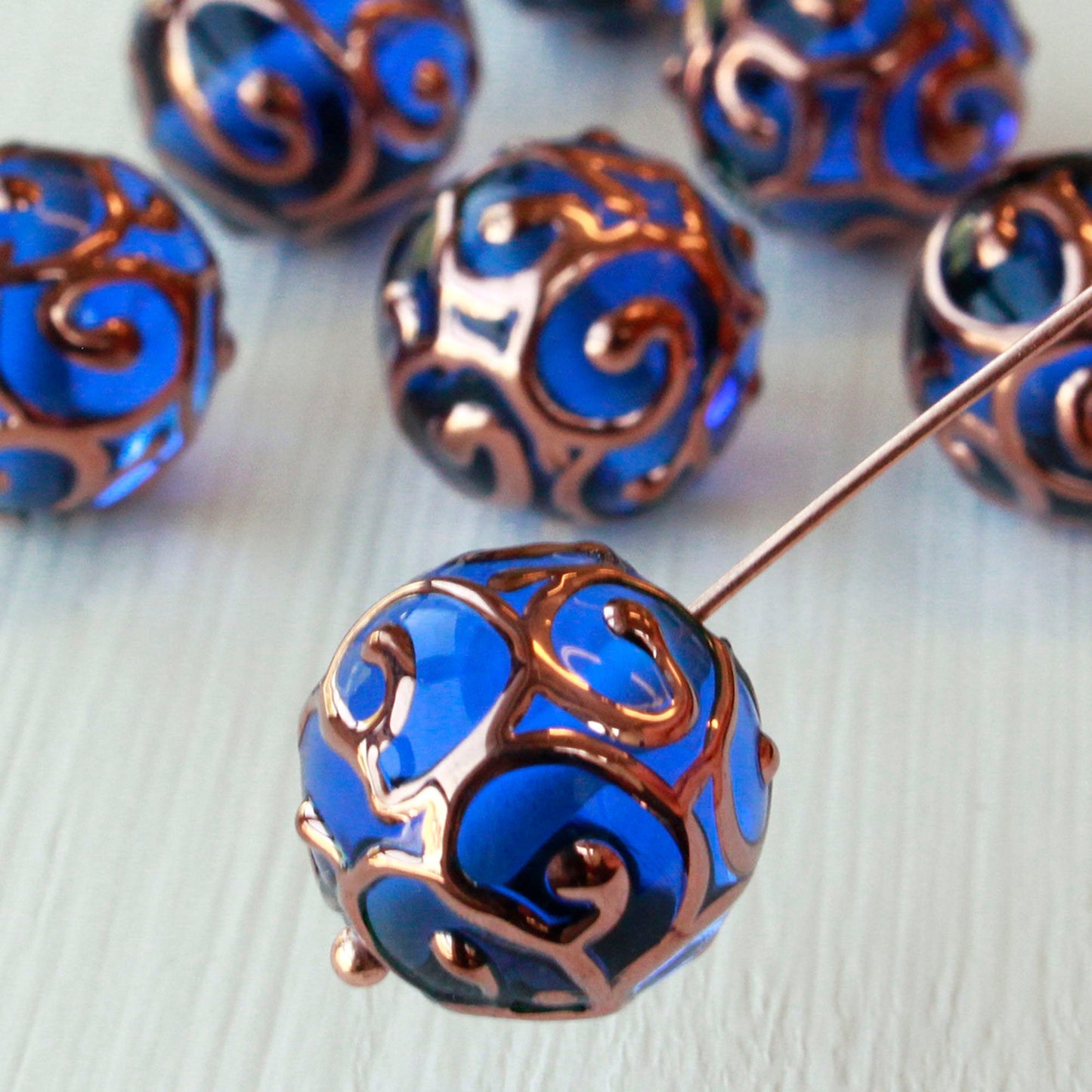 14mm Round Lampwork Beads - Sapphire Blue - 2, 4 or 8