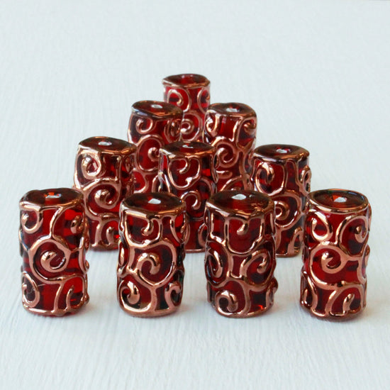 Lampwork Tube Beads - 20x10mm Tube - Red - 2, 4 or 8