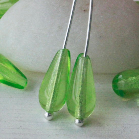 Load image into Gallery viewer, 6x12mm Long Drilled Drops - Lime Green - 20 Beads
