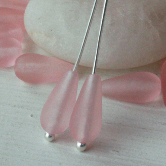 12mm long drill frosted drops - 6x12mm - Pink Matte - 20 Beads