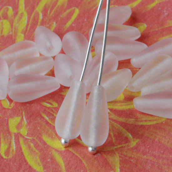 12mm long drill frosted drops  -  - 6x12mm - Crystal Matte - 20 Beads