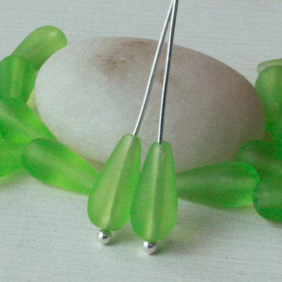 Load image into Gallery viewer, 6x12mm Frosted Glass Long Drill Drops - Peridot - 20 Beads
