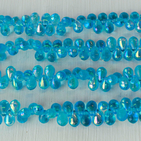 6x8mm Glass Teardrop Beads - Aqua AB - 50 Beads