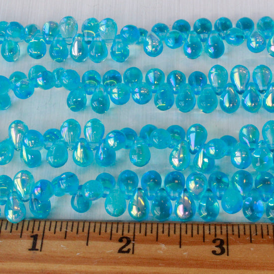 6x8mm Glass Teardrop Beads - Aqua AB - 50 Beads