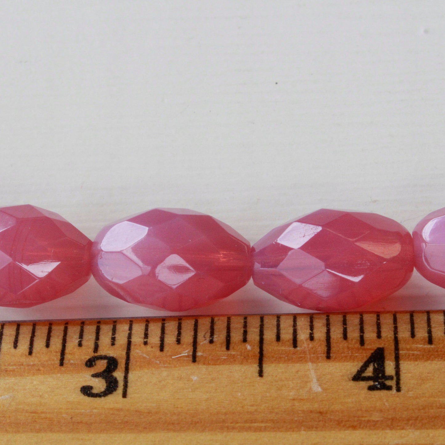 10x15mm Firepolished Glass Oval Beads - Pink Opaline - 4 Beads