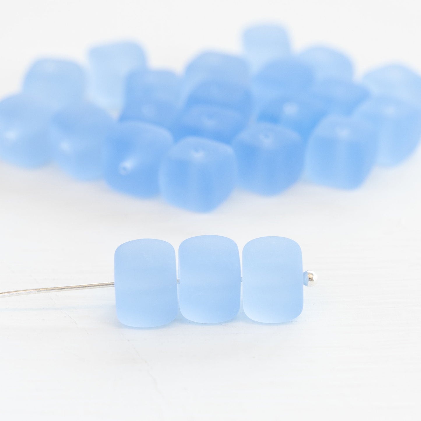 Load image into Gallery viewer, 9x11mm Frosted Glass Cube Beads - Lt. Sky Blue - Choose Amount
