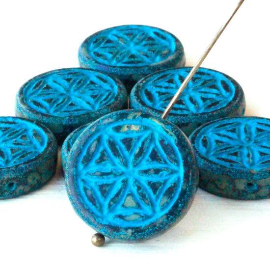 19mm Flower Of Life Coin - Blue - Choose Amount