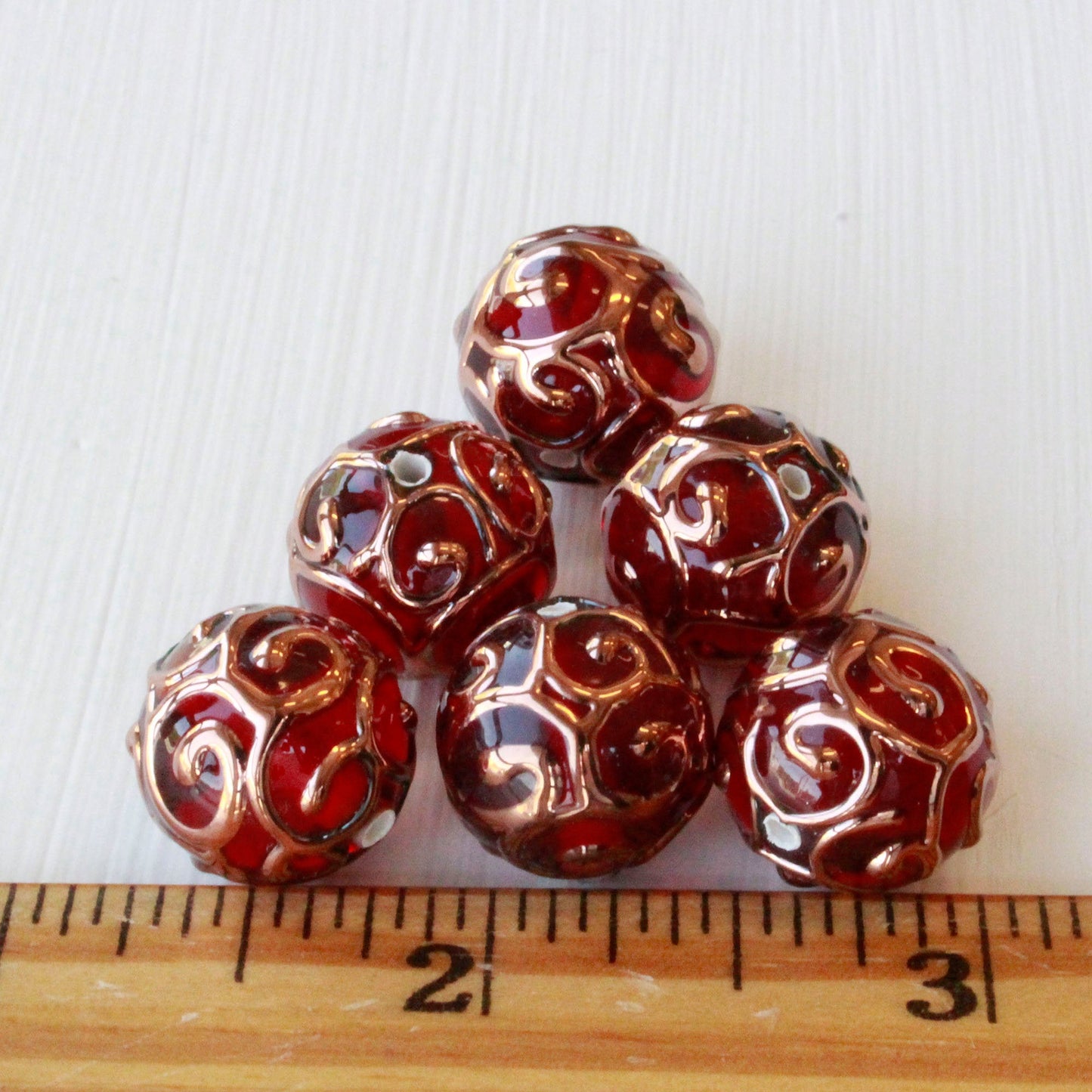 14mm Round Lampwork Beads - Red - 2,4 or 8