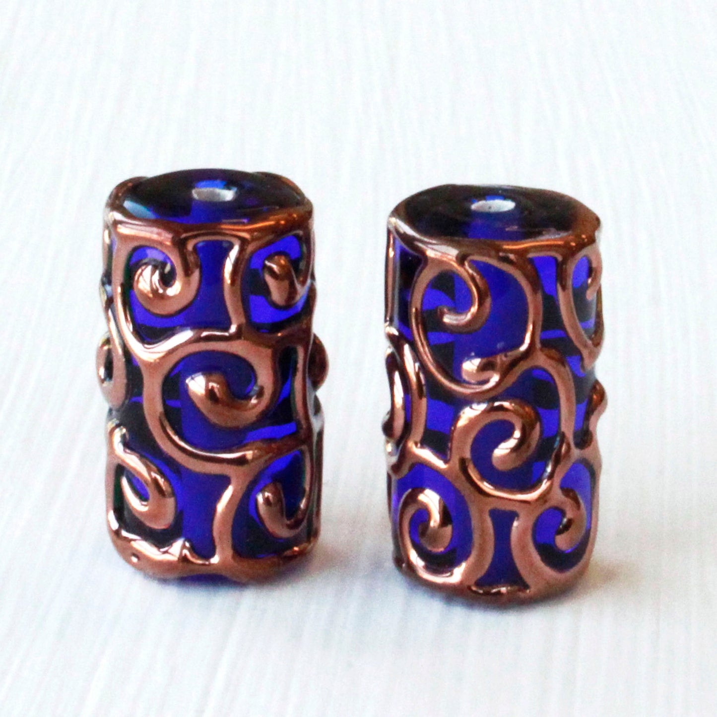 Load image into Gallery viewer, Lampwork Tube Beads - 20x10mm - Cobalt Blue - 2, 4 or 8
