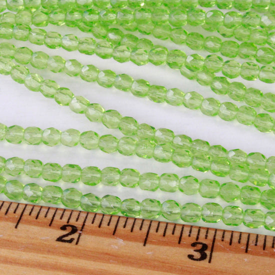 4mm Round Firepolished Beads - Transparent Peridot Green - 60 Beads