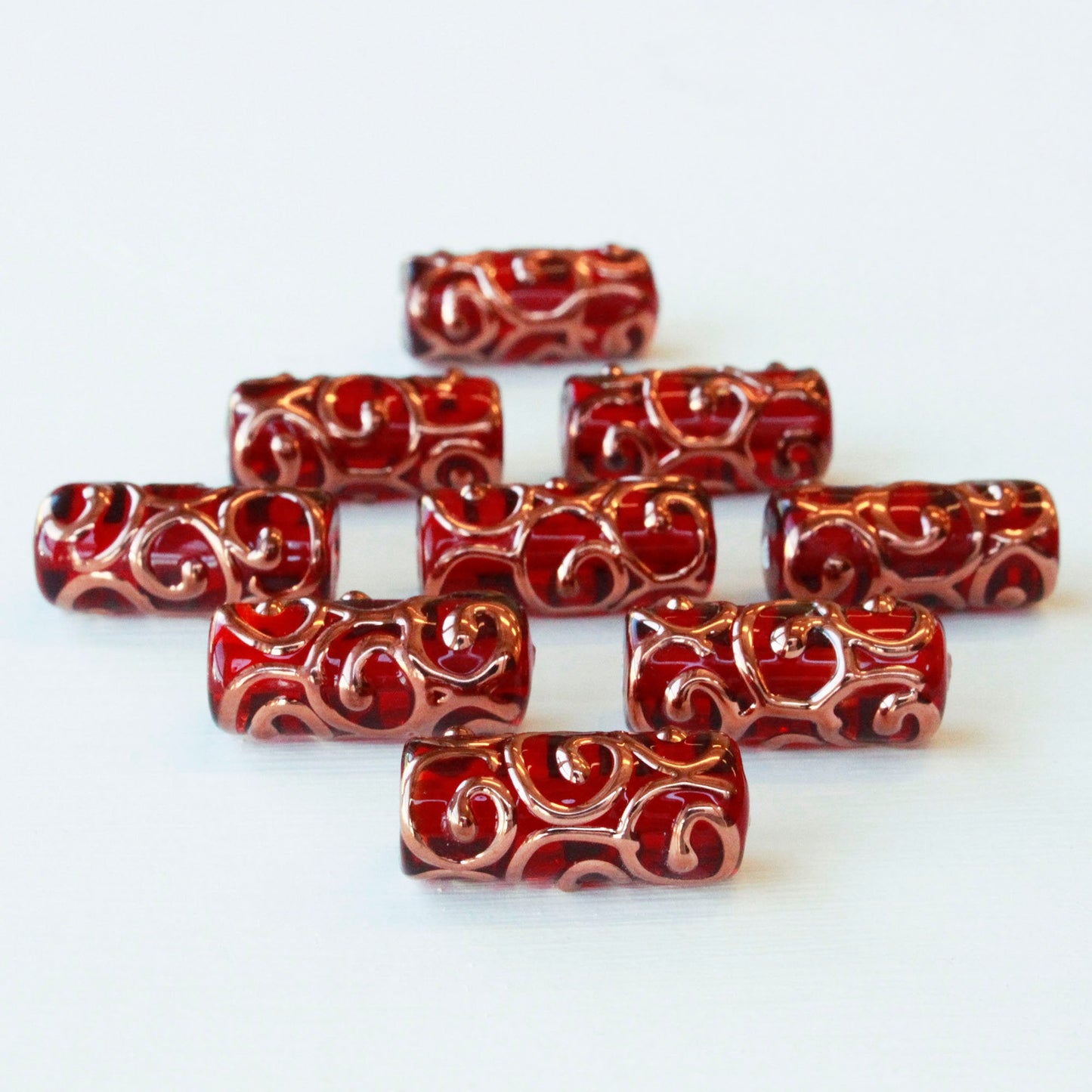 Lampwork Tube Beads - 20x8mm Tube - Red - 2, 4 or 8