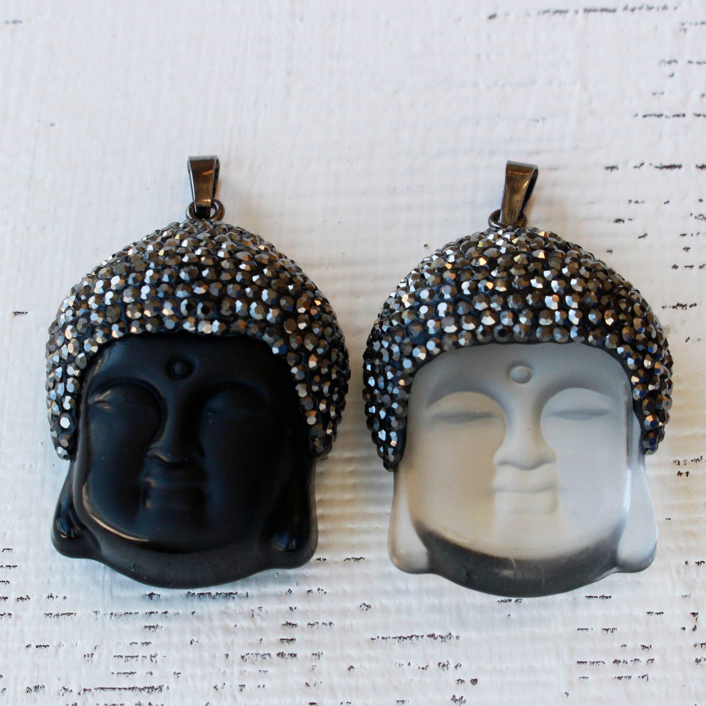 Peaceful Frosted Glass Buddha Pendant - Crystal Pave