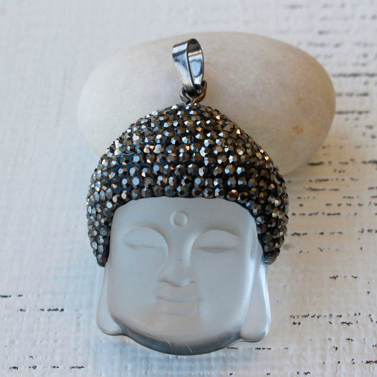 Load image into Gallery viewer, Peaceful Frosted Glass Buddha Pendant - Crystal Pave
