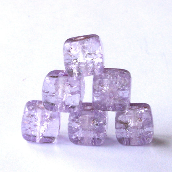 9x11mm Glass Cube Beads - Lilac Crackle - 30 Beads