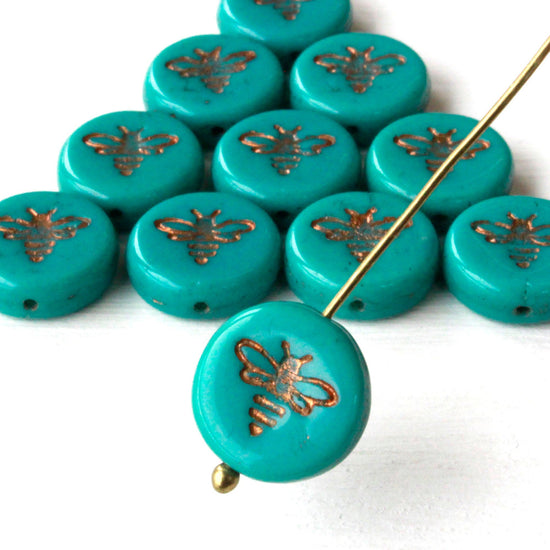 Load image into Gallery viewer, 12mm Honey Bee Bead - Turquoise - 12 Beads
