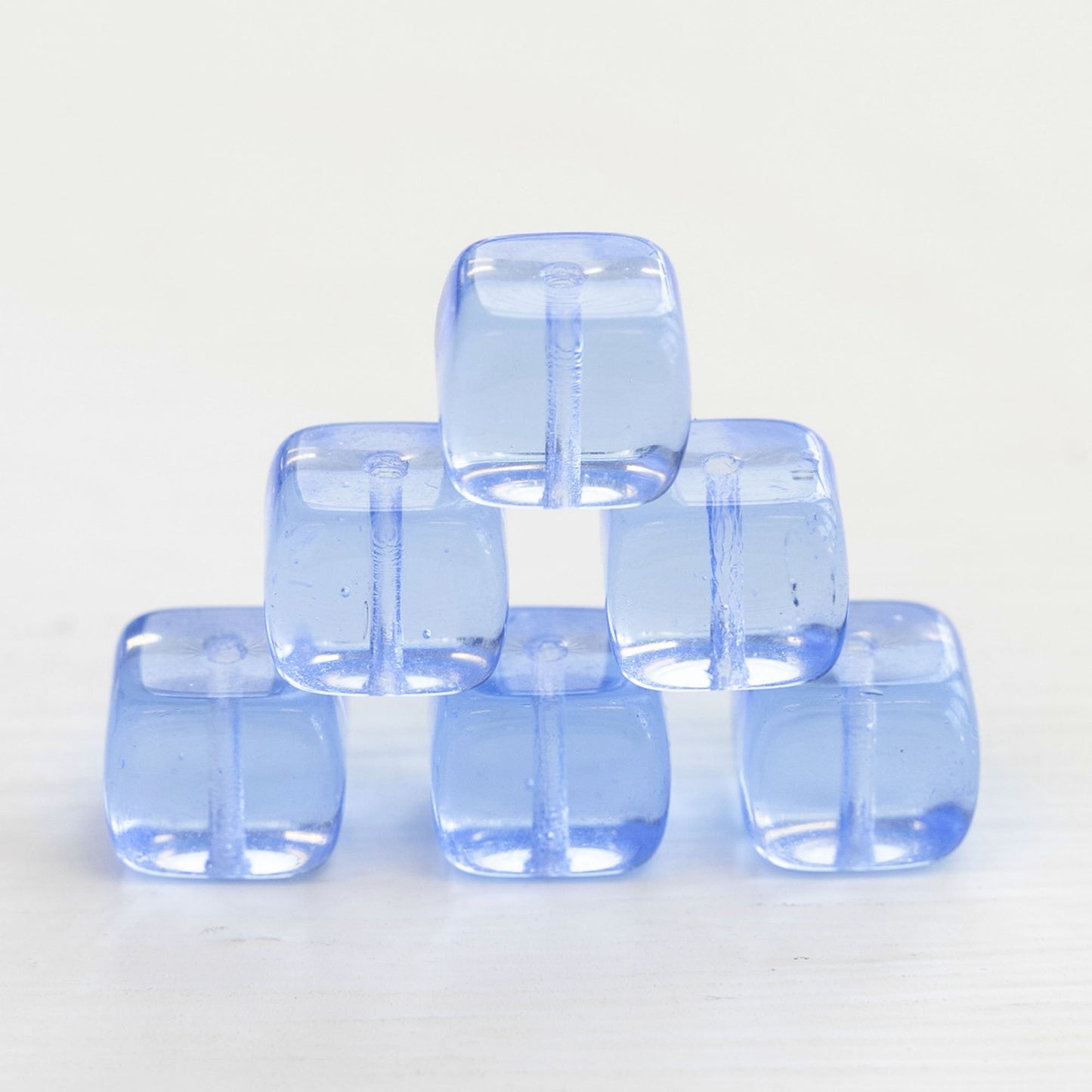 9x11mm Glass Cube Beads - Lt. Sky Blue - Choose Amount