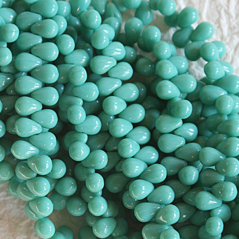 Load image into Gallery viewer, 4x6mm Glass Teardrop Beads - Turquoise - 100 Beads
