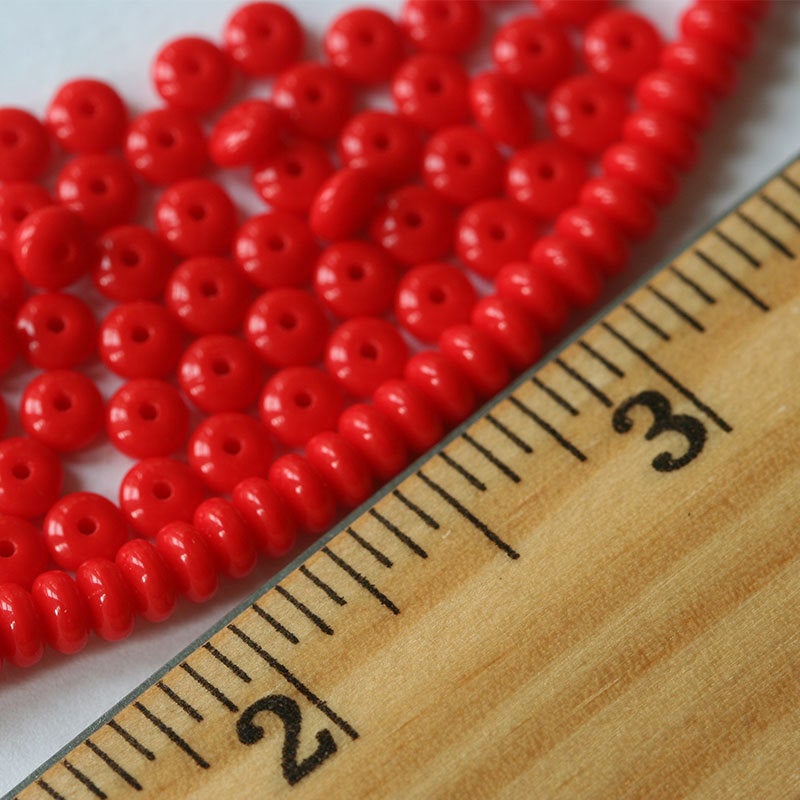 4mm Rondelle Beads - Opaque Red - 100 Beads