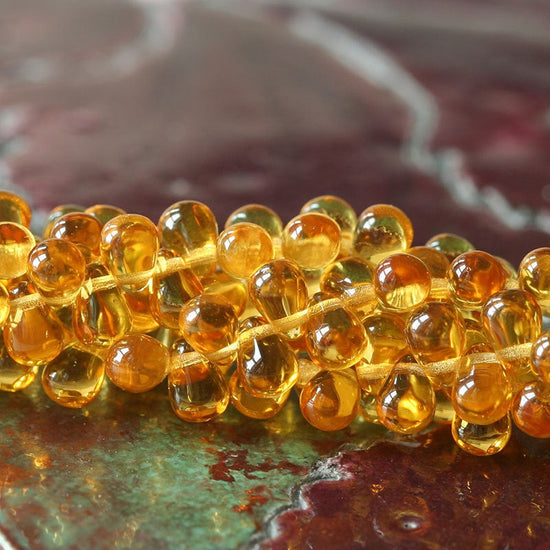4x6mm Glass Teardrop Beads - Amber Topaz - 100 Beads
