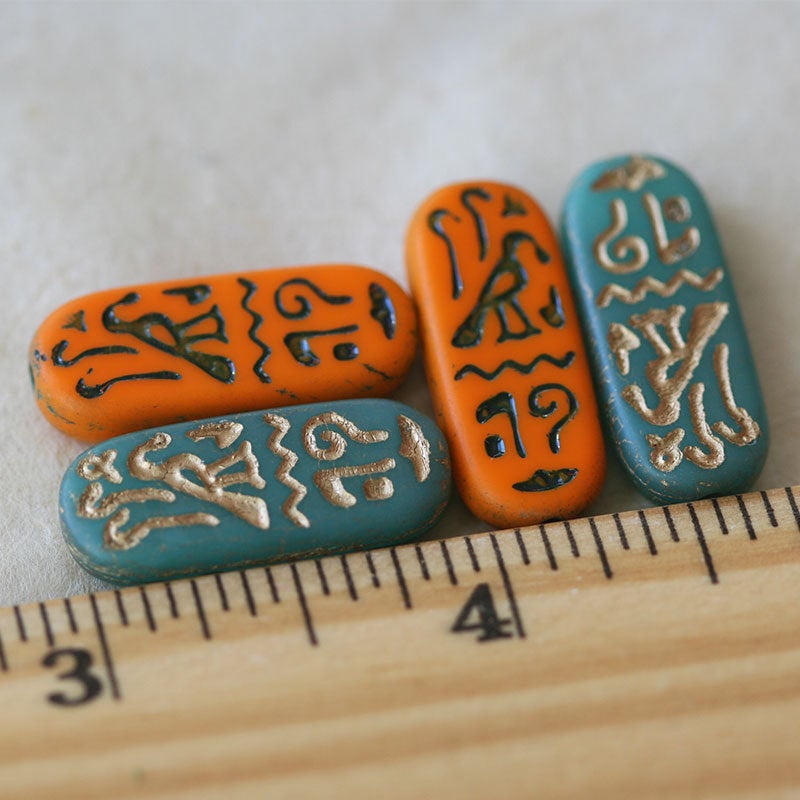 Load image into Gallery viewer, 10x25mm Egyptian Cartouche  - Orange - 4 Beads
