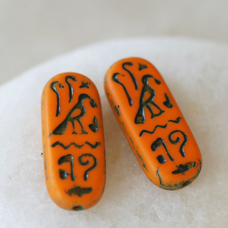 Load image into Gallery viewer, 10x25mm Egyptian Cartouche  - Orange - 4 Beads
