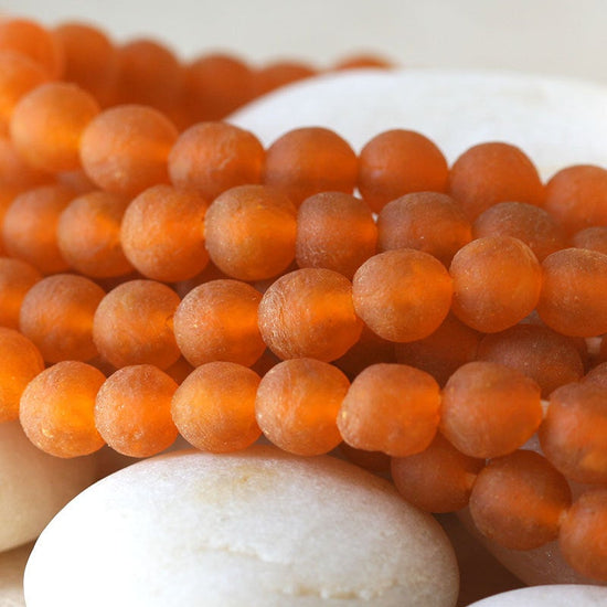 Round Glass Beads - 10-11mm  - Orange - 20 Inches