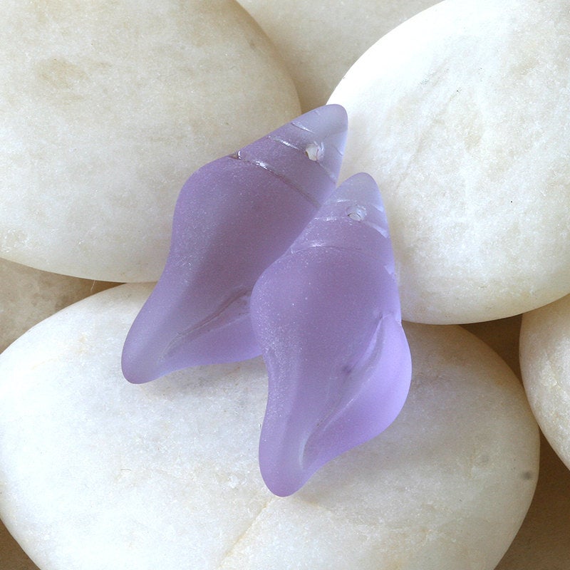 12x26mm Frosted Glass Conch Shell Beads - Lavender - 2 Beads