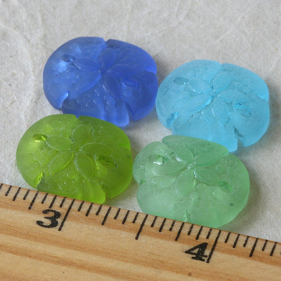 Load image into Gallery viewer, 19x21mm Frosted Glass Sand Dollar Beads - Yellow - 4 Beads
