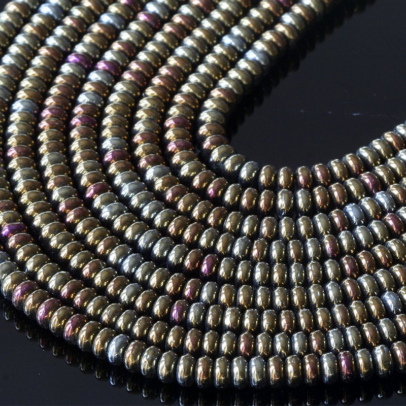 4mm Rondelle Beads - Metallic Brown Iris - 100 Beads