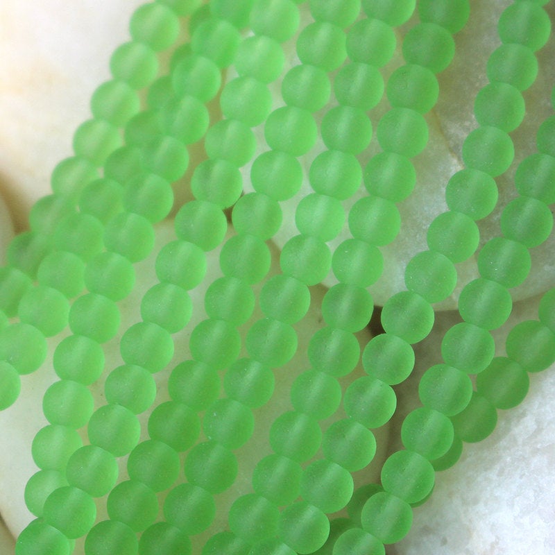 5mm Frosted Glass Rounds - Light Green - 16 Inches
