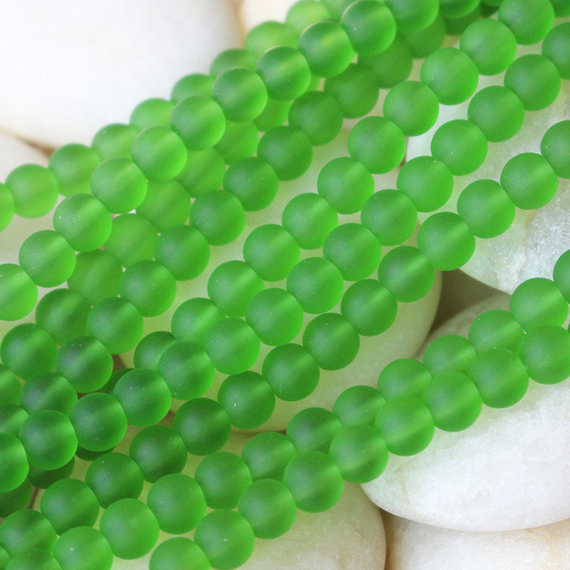 6mm Frosted Glass Rounds - Green - 16 Inches