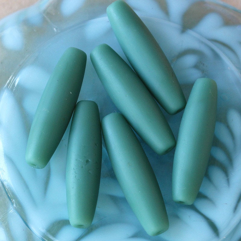 Load image into Gallery viewer, 8x30mm Frosted Glass Tapered Tube Beads - Opaque Teal - 14 Beads
