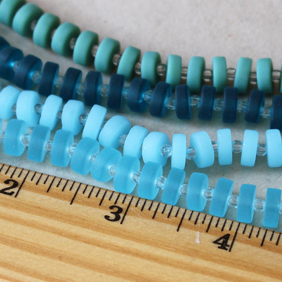 9mm Frosted Glass Heishi Beads - Teal - 16 Inches