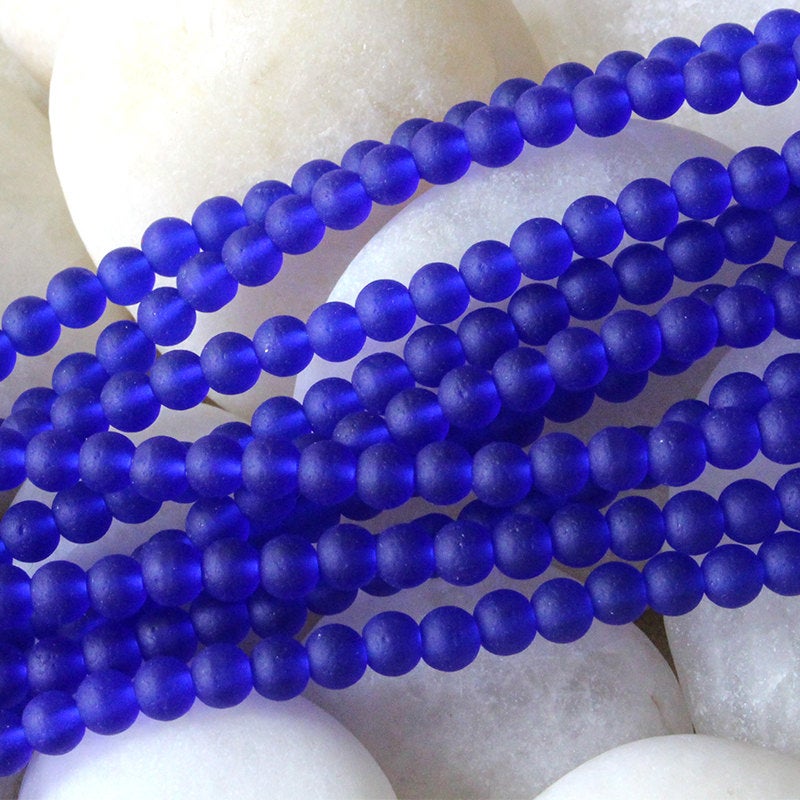 5mm Frosted Glass Rounds - Cobalt - 16 Inches