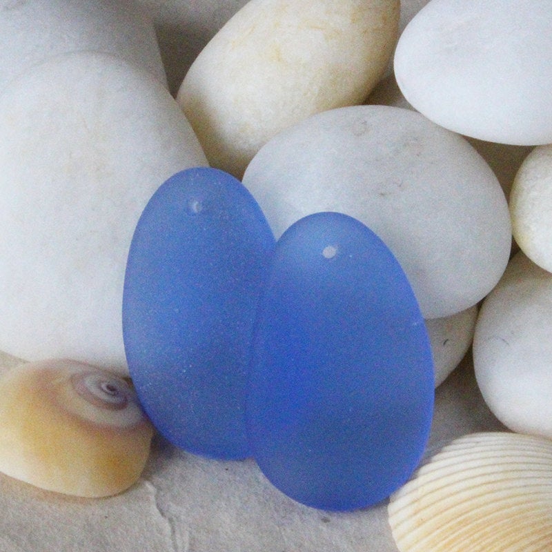 20x32mm Frosted Glass Pendants  - Sapphire Blue - 2,4 or 10